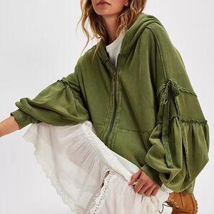 Free People Olive Green Bow Girl Sweatshirt, Size S